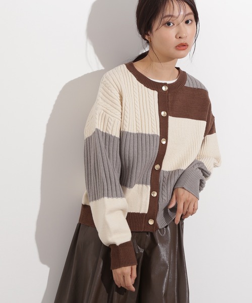 N.（N. Natural Beauty Basic）（エヌエヌナチュラルビューティーベーシック）の「カラーブロッキングカーディガン（カーディガン/ボレロ・レディース・グレー系その他/ブラウン系その他/ピンク系その他・MEDIUM）」の6枚目の写真