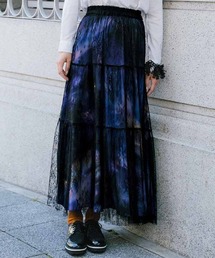 MEDE19F | ＭＥＤＥ１９Ｆ　花が見え隠れするプリントとレースのスカートセット〈ブラック＆パープル〉(スカート)