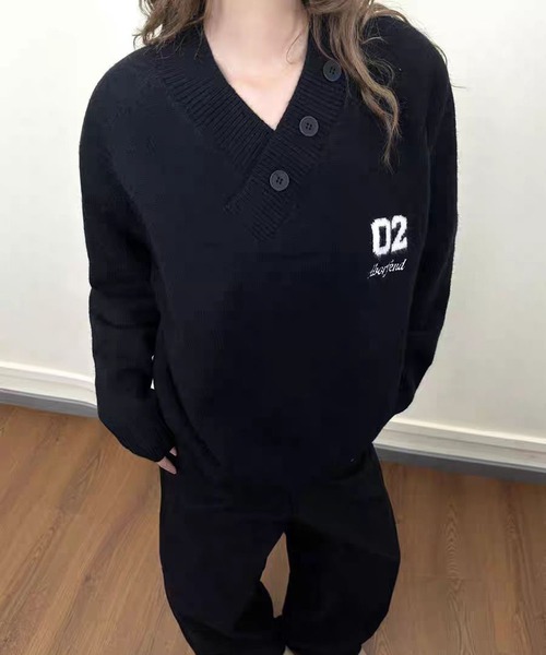 専用❤みかん♥暖か♥大人サイズ☆Wボア★ネックウォーマー⭐ココア＆グレージュ♥ セール】【新作】アシンメトリーVネックアルファベット刺繍セーター