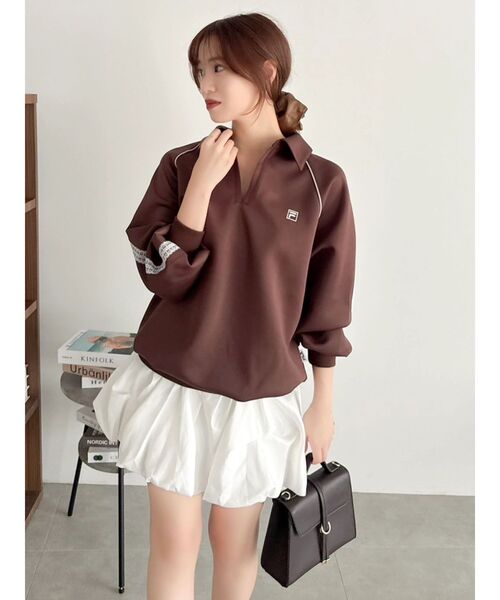 dazzlin（ダズリン）の「【FILA別注】シャツカラーカットプルオーバー（Tシャツ/カットソー・レディース・オフホワイト/ネイビー/ブラウン・FREE）」の5枚目の写真