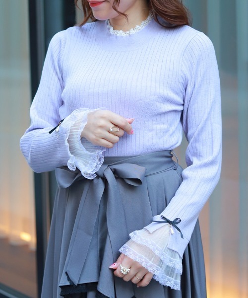 axes femme(アクシーズファム)の「リボン×チュールレースニット(ニット/セーター・レディース・ホワイト/ブラック/ラベンダー/ピンク・FREE)」の3枚目の写真