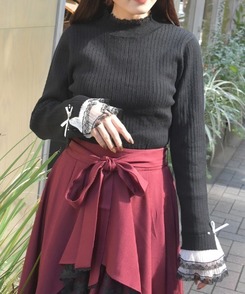 axes femme(アクシーズファム)の「リボン×チュールレースニット(ニット/セーター・レディース・ホワイト/ブラック/ラベンダー/ピンク・FREE)」の2枚目の写真