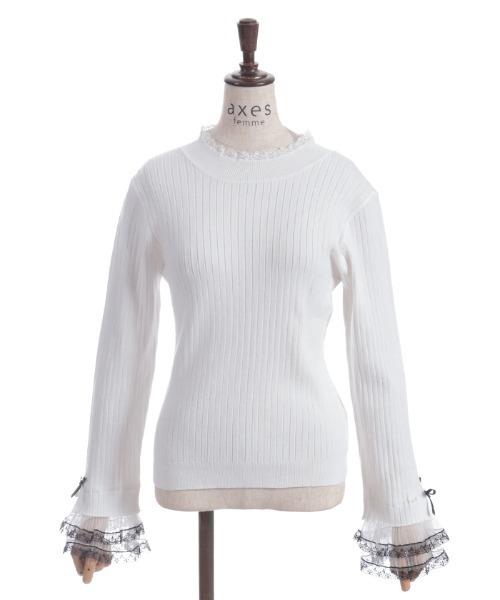 axes femme(アクシーズファム)の「リボン×チュールレースニット(ニット/セーター・レディース・ホワイト/ブラック/ラベンダー/ピンク・FREE)」の9枚目の写真