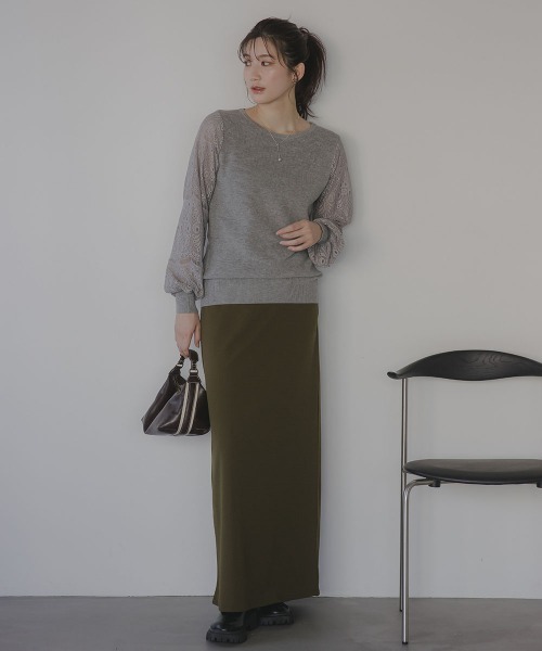 slattgir(スラットジール)の「高身長 袖レースニットプルオーバー(トールサイズ)Essenave(ニット/セーター・レディース・ブラック/杢グレー/モカ・TM/TL/TLL/T3L/T5L/T4L)」の4枚目の写真