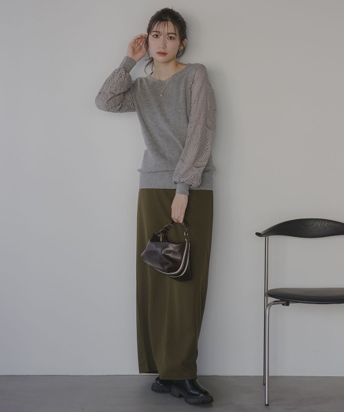 slattgir(スラットジール)の「高身長 袖レースニットプルオーバー(トールサイズ)Essenave(ニット/セーター・レディース・ブラック/杢グレー/モカ・TM/TL/TLL/T3L/T5L/T4L)」の5枚目の写真