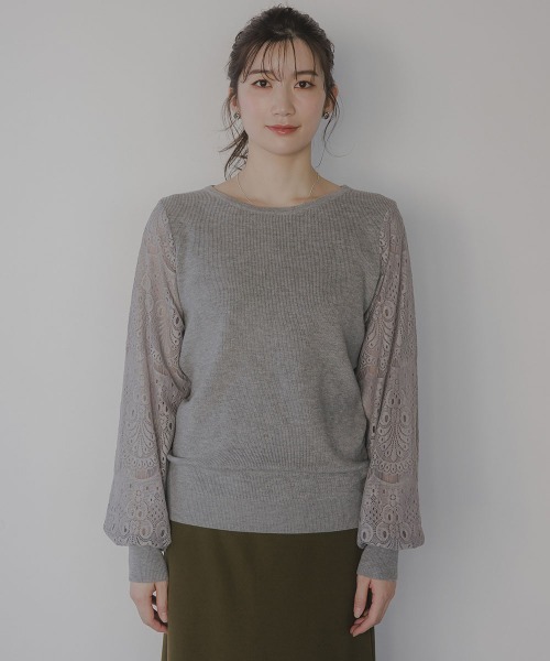 slattgir(スラットジール)の「高身長 袖レースニットプルオーバー(トールサイズ)Essenave(ニット/セーター・レディース・ブラック/杢グレー/モカ・TM/TL/TLL/T3L/T5L/T4L)」の18枚目の写真