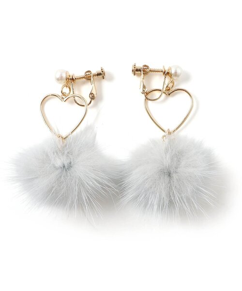 algy（アルジー）の「ハートパーツファーイヤリング（イヤリング・キッズ・グレー・FREE）」の2枚目の写真