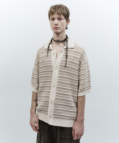 INSILENCE(インサイロンス)の「ショートスリーブカラーカーディガン ASH BEIGE(カーディガン/ボレロ・レディース・その他・MEDIUM/LARGE/SMALL)」の1枚目の写真