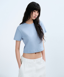 ウィメンズクルーネッククロップTシャツ[スカイブルー]