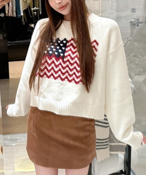 SHEENA（シーナ）の「フラッグロゴショート丈ニットプルオーバー（ニット/セーター・レディース・ネイビー/オフホワイト・M）」の14枚目の写真