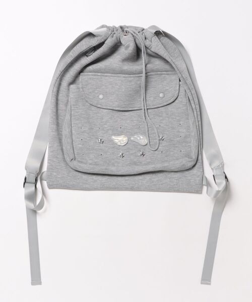 Never mind the XU / Chikashitsu+（ネバーマインド ザ エックスユー / チカシツプラス）の「【nmtc+】wing sweat knapsack / 【エムティーシープラス】ウィングスウェットナップサック（バックパック/リュック・レディース・グレー/ブラック・ONE SIZE）」の7枚目の写真