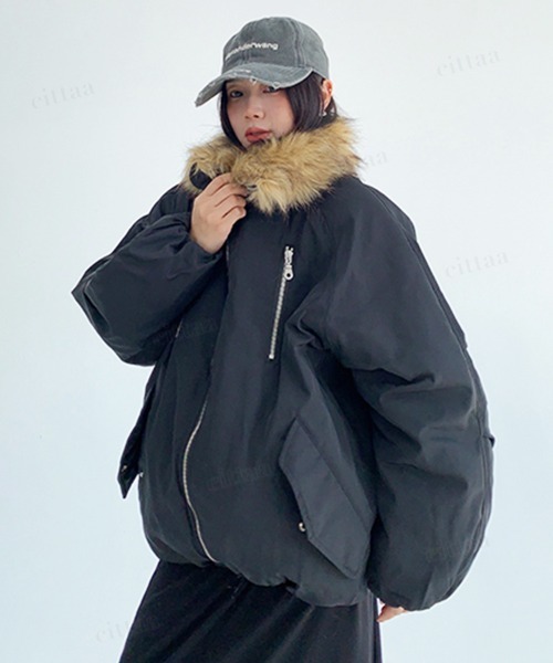 Dalfwin（ダールフィン）の「韓国ファッション ファーライン中綿フードブルゾン（ブルゾン・レディース・ブラック/グリーン・FREE）」の4枚目の写真