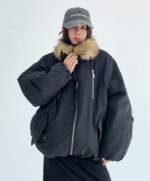 Dalfwin（ダールフィン）の「韓国ファッション ファーライン中綿フードブルゾン（ブルゾン・レディース・ブラック/グリーン・FREE）」の11枚目の写真