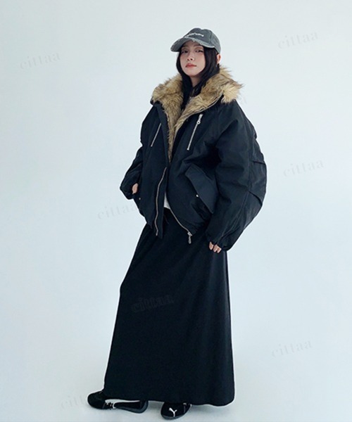 Dalfwin（ダールフィン）の「韓国ファッション ファーライン中綿フードブルゾン（ブルゾン・レディース・ブラック/グリーン・FREE）」の12枚目の写真