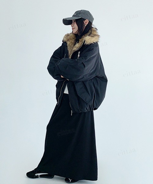 Dalfwin（ダールフィン）の「韓国ファッション ファーライン中綿フードブルゾン（ブルゾン・レディース・ブラック/グリーン・FREE）」の13枚目の写真