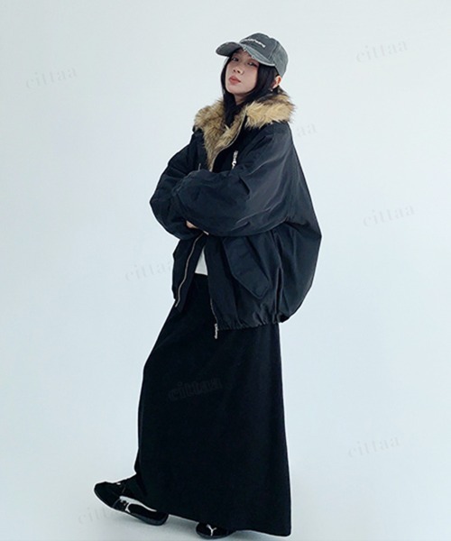 Dalfwin（ダールフィン）の「韓国ファッション ファーライン中綿フードブルゾン（ブルゾン・レディース・ブラック/グリーン・FREE）」の14枚目の写真