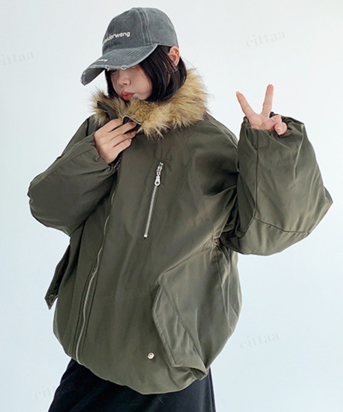 Dalfwin（ダールフィン）の「韓国ファッション ファーライン中綿フードブルゾン（ブルゾン・レディース・ブラック/グリーン・FREE）」の17枚目の写真