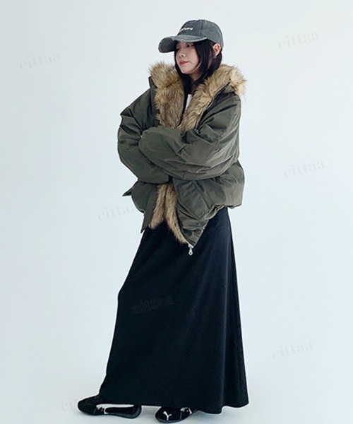 Dalfwin（ダールフィン）の「韓国ファッション ファーライン中綿フードブルゾン（ブルゾン・レディース・ブラック/グリーン・FREE）」の20枚目の写真