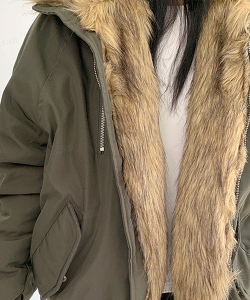 Dalfwin（ダールフィン）の「韓国ファッション ファーライン中綿フードブルゾン（ブルゾン・レディース・ブラック/グリーン・FREE）」の22枚目の写真