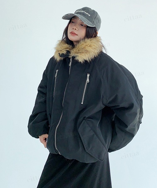 Dalfwin（ダールフィン）の「韓国ファッション ファーライン中綿フードブルゾン（ブルゾン・レディース・ブラック/グリーン・FREE）」の5枚目の写真