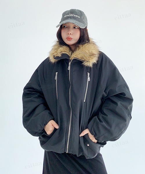 Dalfwin（ダールフィン）の「韓国ファッション ファーライン中綿フードブルゾン（ブルゾン・レディース・ブラック/グリーン・FREE）」の6枚目の写真