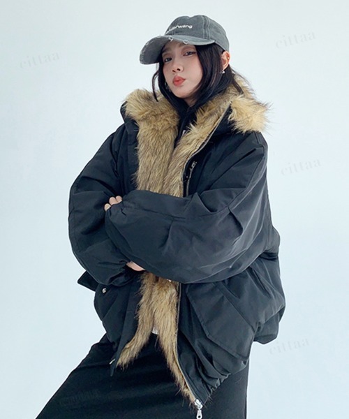 Dalfwin（ダールフィン）の「韓国ファッション ファーライン中綿フードブルゾン（ブルゾン・レディース・ブラック/グリーン・FREE）」の8枚目の写真