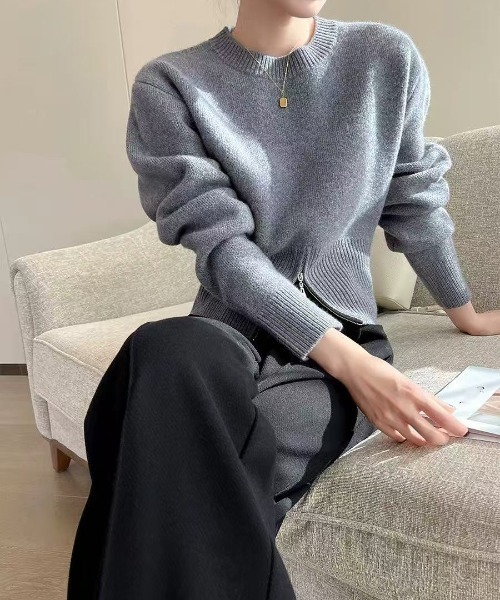 Beststore(ベストストア)の「ショート丈ジップ付きニットトップス(ニット/セーター・レディース・ブラック/グレー/ブラウン/ホワイト・FREE)」の1枚目の写真
