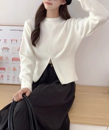 ショート丈ジップ付きニットトップス
