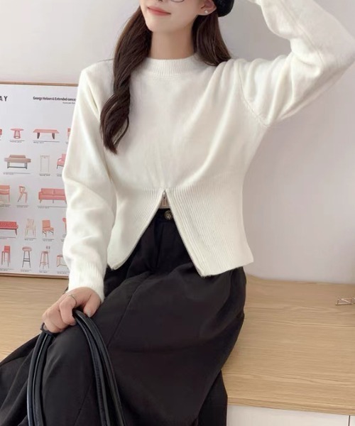 Beststore(ベストストア)の「ショート丈ジップ付きニットトップス(ニット/セーター・レディース・ブラック/グレー/ブラウン/ホワイト・FREE)」の2枚目の写真