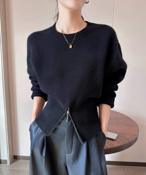 Beststore(ベストストア)の「ショート丈ジップ付きニットトップス(ニット/セーター・レディース・ブラック/グレー/ブラウン/ホワイト・FREE)」の3枚目の写真