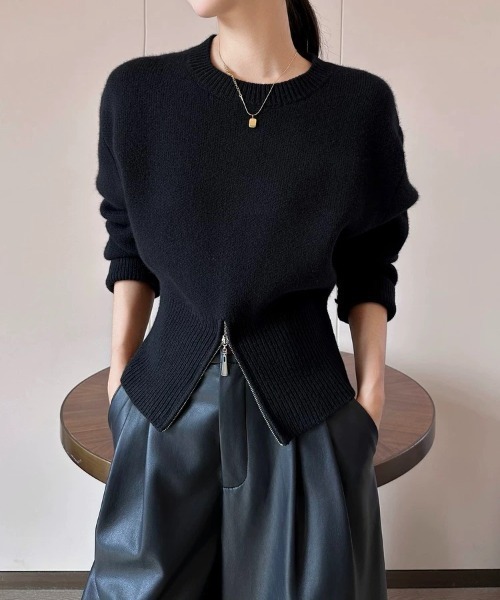 Beststore(ベストストア)の「ショート丈ジップ付きニットトップス(ニット/セーター・レディース・ブラック/グレー/ブラウン/ホワイト・FREE)」の5枚目の写真
