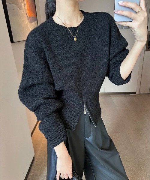 Beststore(ベストストア)の「ショート丈ジップ付きニットトップス(ニット/セーター・レディース・ブラック/グレー/ブラウン/ホワイト・FREE)」の6枚目の写真