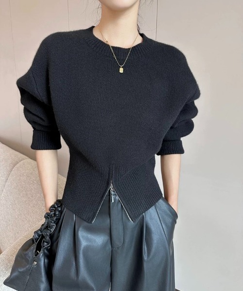 Beststore(ベストストア)の「ショート丈ジップ付きニットトップス(ニット/セーター・レディース・ブラック/グレー/ブラウン/ホワイト・FREE)」の7枚目の写真