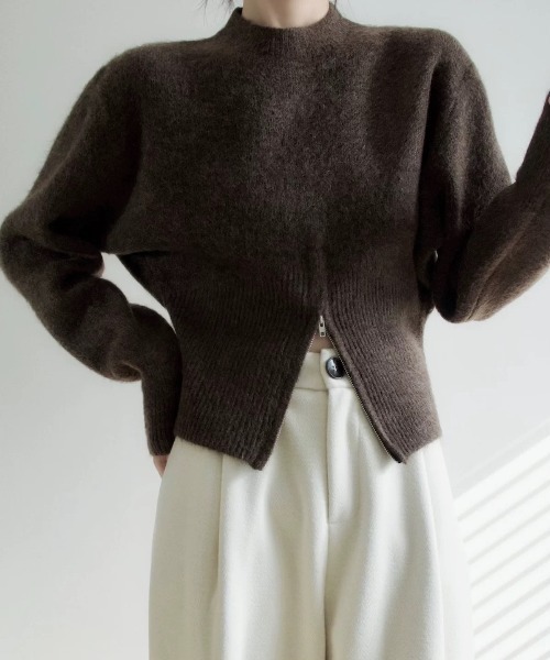 Beststore(ベストストア)の「ショート丈ジップ付きニットトップス(ニット/セーター・レディース・ブラック/グレー/ブラウン/ホワイト・FREE)」の10枚目の写真
