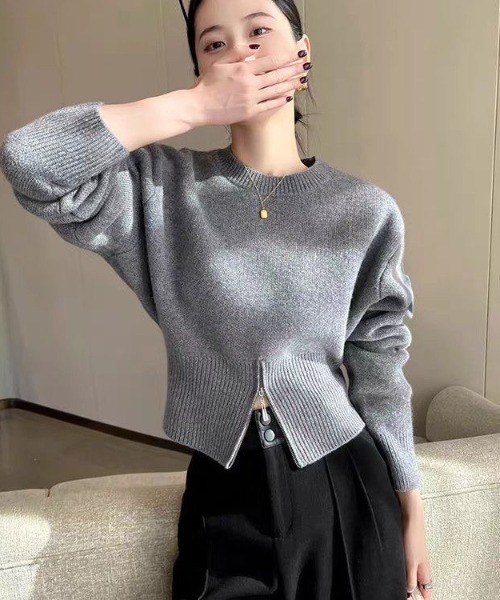 Beststore(ベストストア)の「ショート丈ジップ付きニットトップス(ニット/セーター・レディース・ブラック/グレー/ブラウン/ホワイト・FREE)」の13枚目の写真