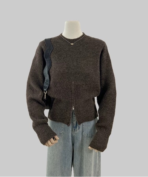 Beststore(ベストストア)の「ショート丈ジップ付きニットトップス(ニット/セーター・レディース・ブラック/グレー/ブラウン/ホワイト・FREE)」の16枚目の写真
