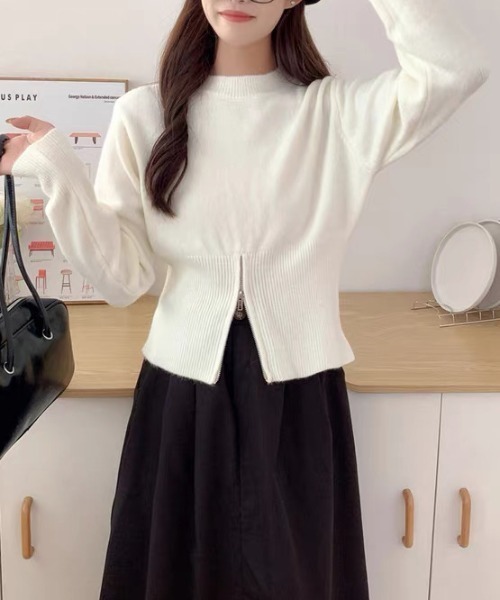 Beststore(ベストストア)の「ショート丈ジップ付きニットトップス(ニット/セーター・レディース・ブラック/グレー/ブラウン/ホワイト・FREE)」の14枚目の写真