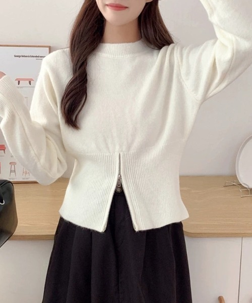 Beststore(ベストストア)の「ショート丈ジップ付きニットトップス(ニット/セーター・レディース・ブラック/グレー/ブラウン/ホワイト・FREE)」の15枚目の写真