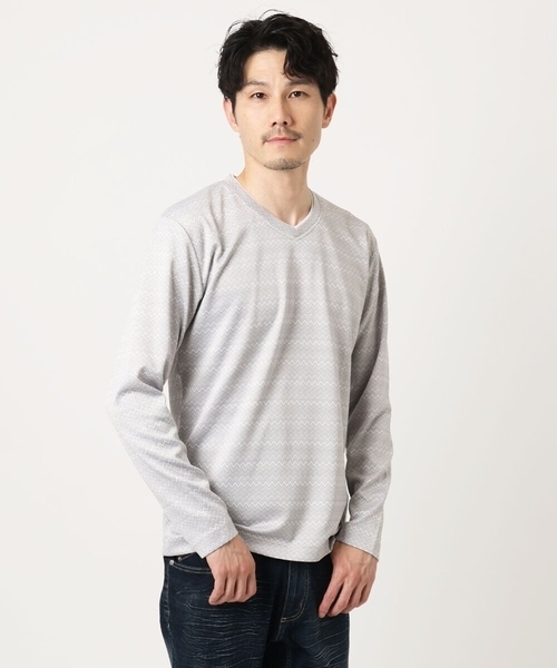 MK MICHEL KLEIN HOMME （エムケーミッシェルクランオム）の「ZIGZAGジャガードカットソー（Tシャツ/カットソー・メンズ・ライトグレー/ネイビー・48/46）」の2枚目の写真