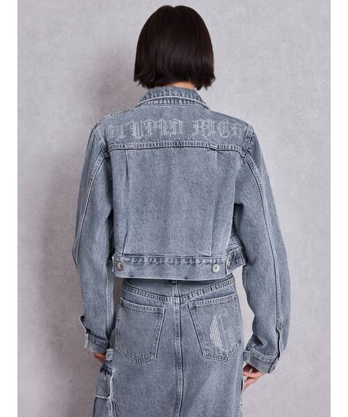 GYDA（ジェイダ）の「STUPID RICH bijouデニムショートGジャン（デニムジャケット・レディース・インディゴブルー/ライトブルー・FREE）」の5枚目の写真