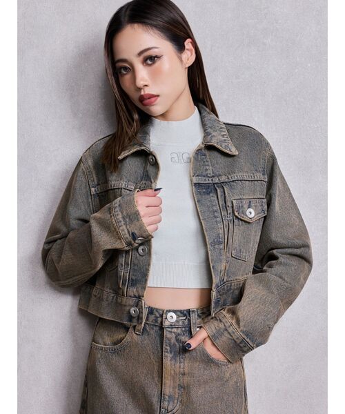 GYDA（ジェイダ）の「STUPID RICH bijouデニムショートGジャン（デニムジャケット・レディース・インディゴブルー/ライトブルー・FREE）」の8枚目の写真