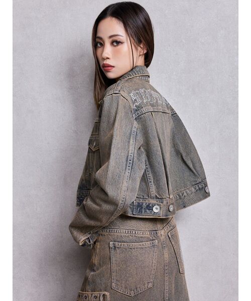 GYDA（ジェイダ）の「STUPID RICH bijouデニムショートGジャン（デニムジャケット・レディース・インディゴブルー/ライトブルー・FREE）」の9枚目の写真