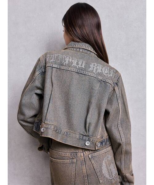 GYDA（ジェイダ）の「STUPID RICH bijouデニムショートGジャン（デニムジャケット・レディース・インディゴブルー/ライトブルー・FREE）」の10枚目の写真