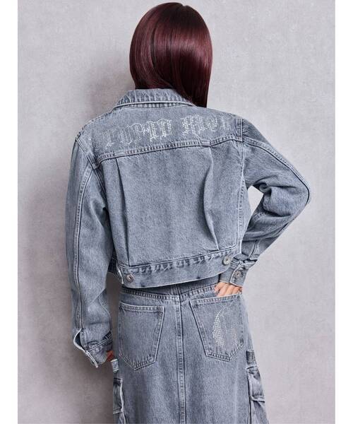 GYDA（ジェイダ）の「STUPID RICH bijouデニムショートGジャン（デニムジャケット・レディース・インディゴブルー/ライトブルー・FREE）」の14枚目の写真