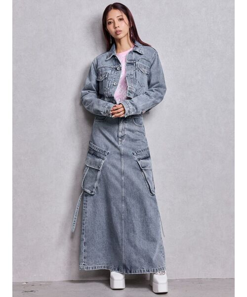 GYDA（ジェイダ）の「STUPID RICH bijouデニムショートGジャン（デニムジャケット・レディース・インディゴブルー/ライトブルー・FREE）」の15枚目の写真