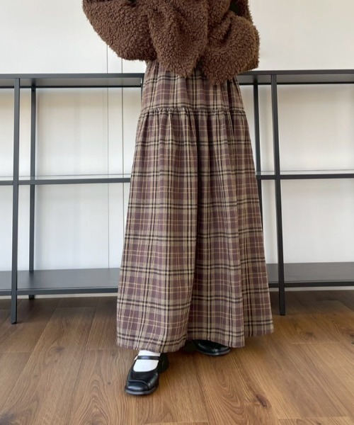 AMAIL（アマイル）の「Flare Check Skirt（スカート・レディース・ブラック/ブラウン・FREE）」の2枚目の写真