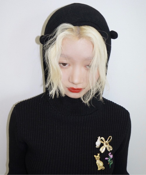 musubore(ムスボレ)の「knit hoodie with ears / 耳付きニットフーディー(ニット/セーター・レディース・ブラック/ベージュ/ライトグリーン・FREE)」の16枚目の写真