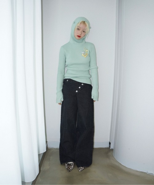musubore(ムスボレ)の「knit hoodie with ears / 耳付きニットフーディー(ニット/セーター・レディース・ブラック/ベージュ/ライトグリーン・FREE)」の20枚目の写真