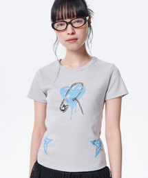 runningHIGH（ランニングハイ）の「Melting Heart H/S Tee [Gray]（Tシャツ/カットソー）」