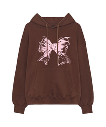 RIBBON LOGO HOODIE - BROWN